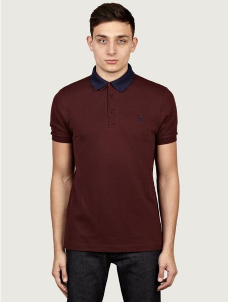 Fred Perry By Raf Simons Mens Burgundy Detachable Collar Polo Shirt in ...