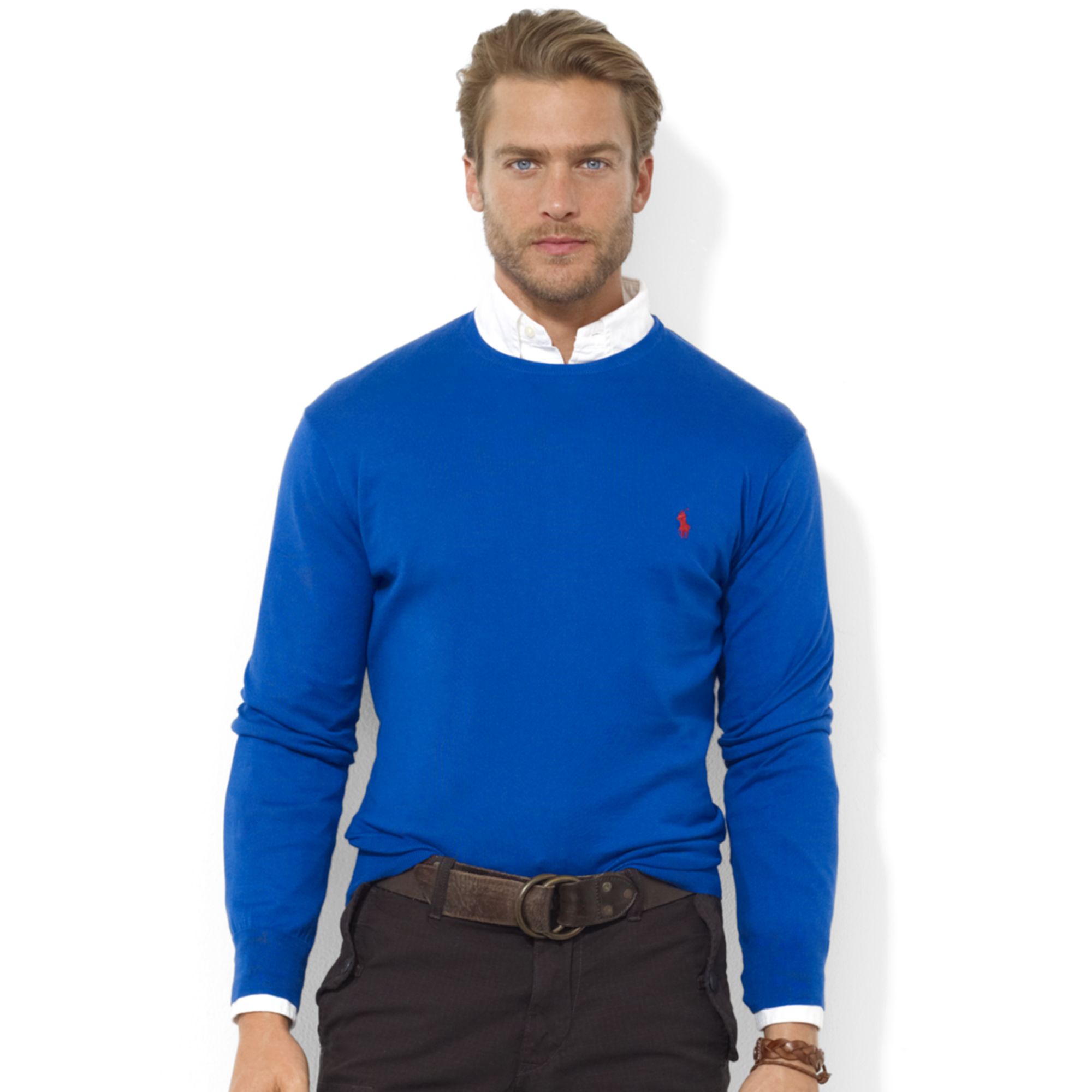 Ralph Lauren Crew Neck Pima Cotton Sweater in Blue for Men - Lyst