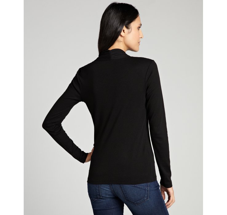 Lyst - Three Dots Black Cotton Blend Faux Wrap Front Long ...