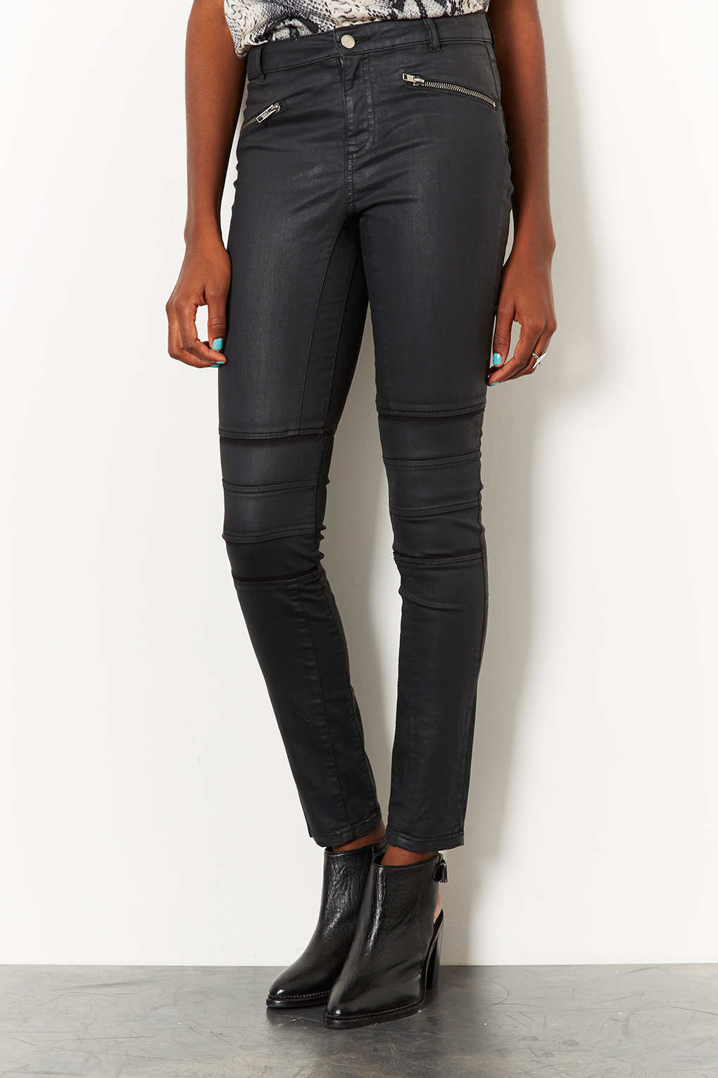 topshop black faux leather skinny trousers