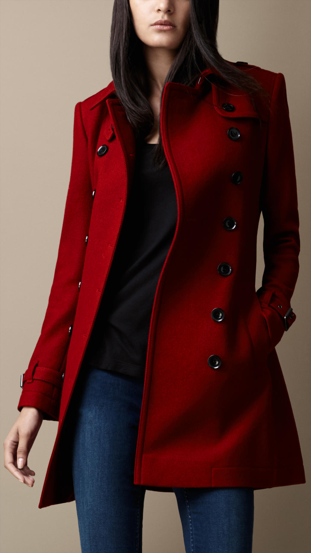 Burberry Midlength Wool Blend Trench Coat in Damson Red (Red) | Lyst