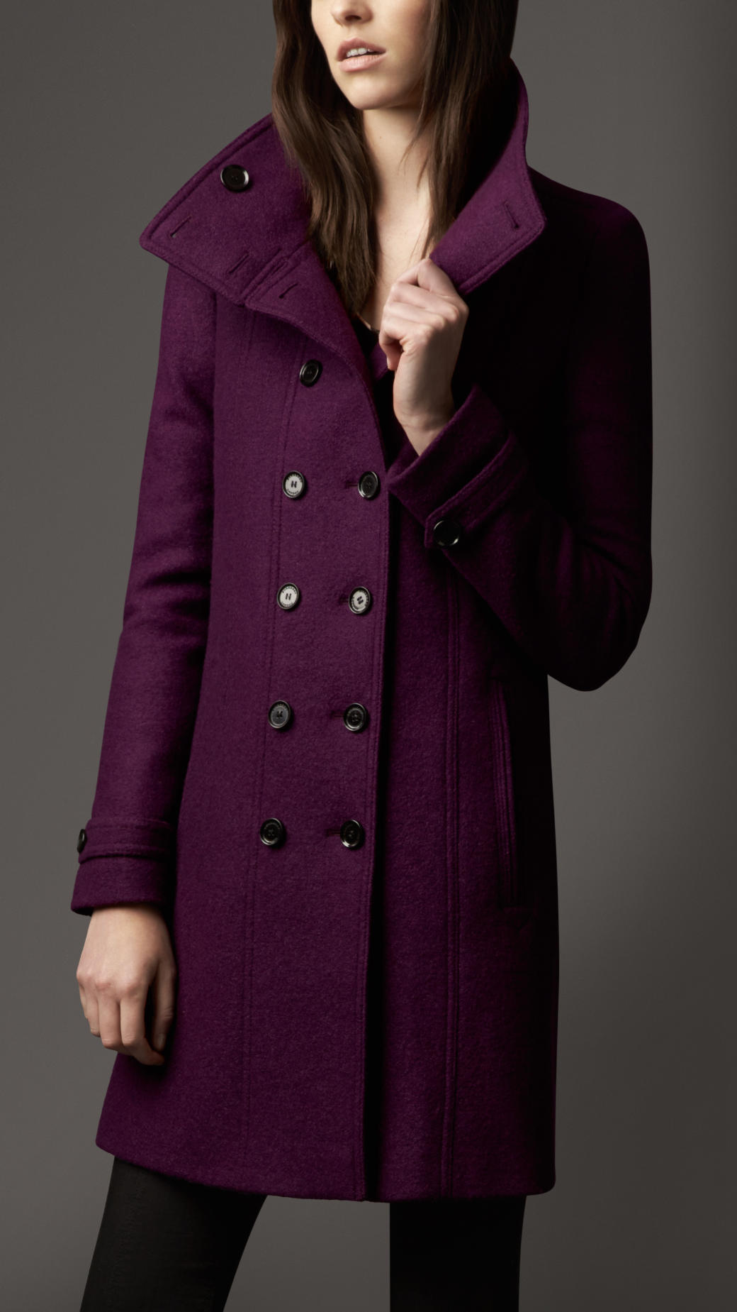 Lyst - Burberry Funnel Neck Boiled Wool Coat in Purple