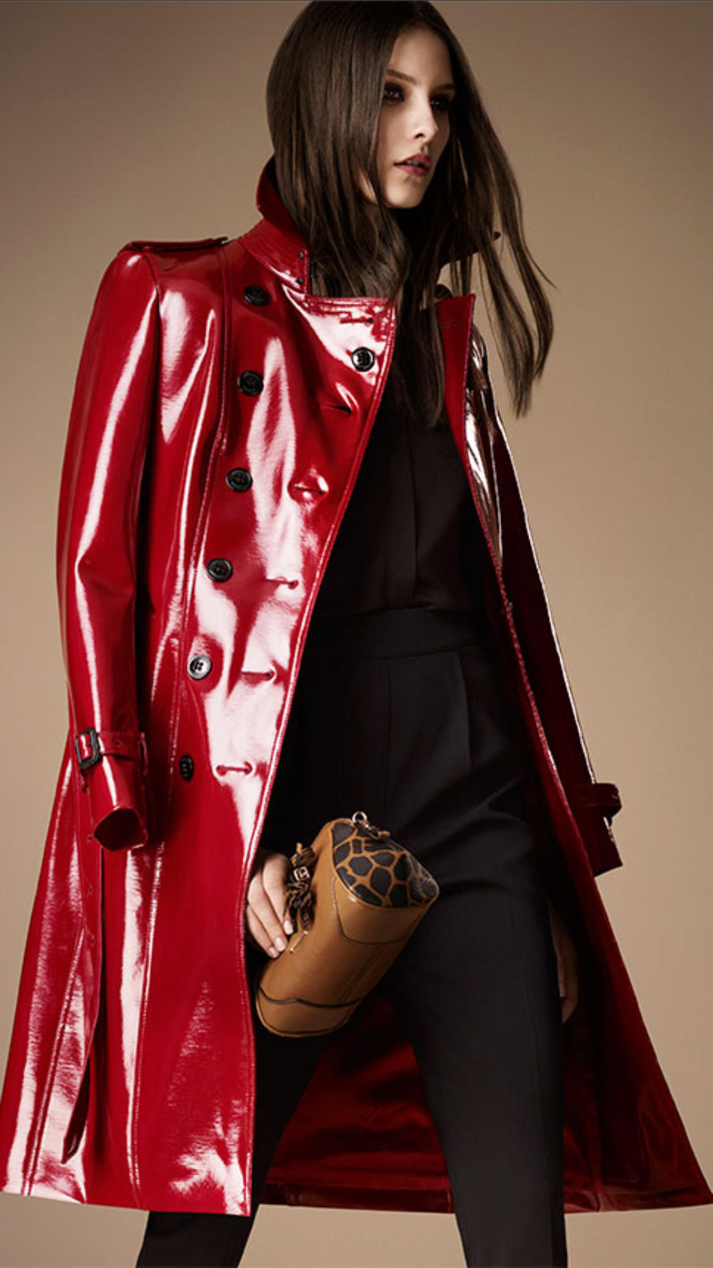 Burberry Long Patent Finish Trench Coat in Red | Lyst