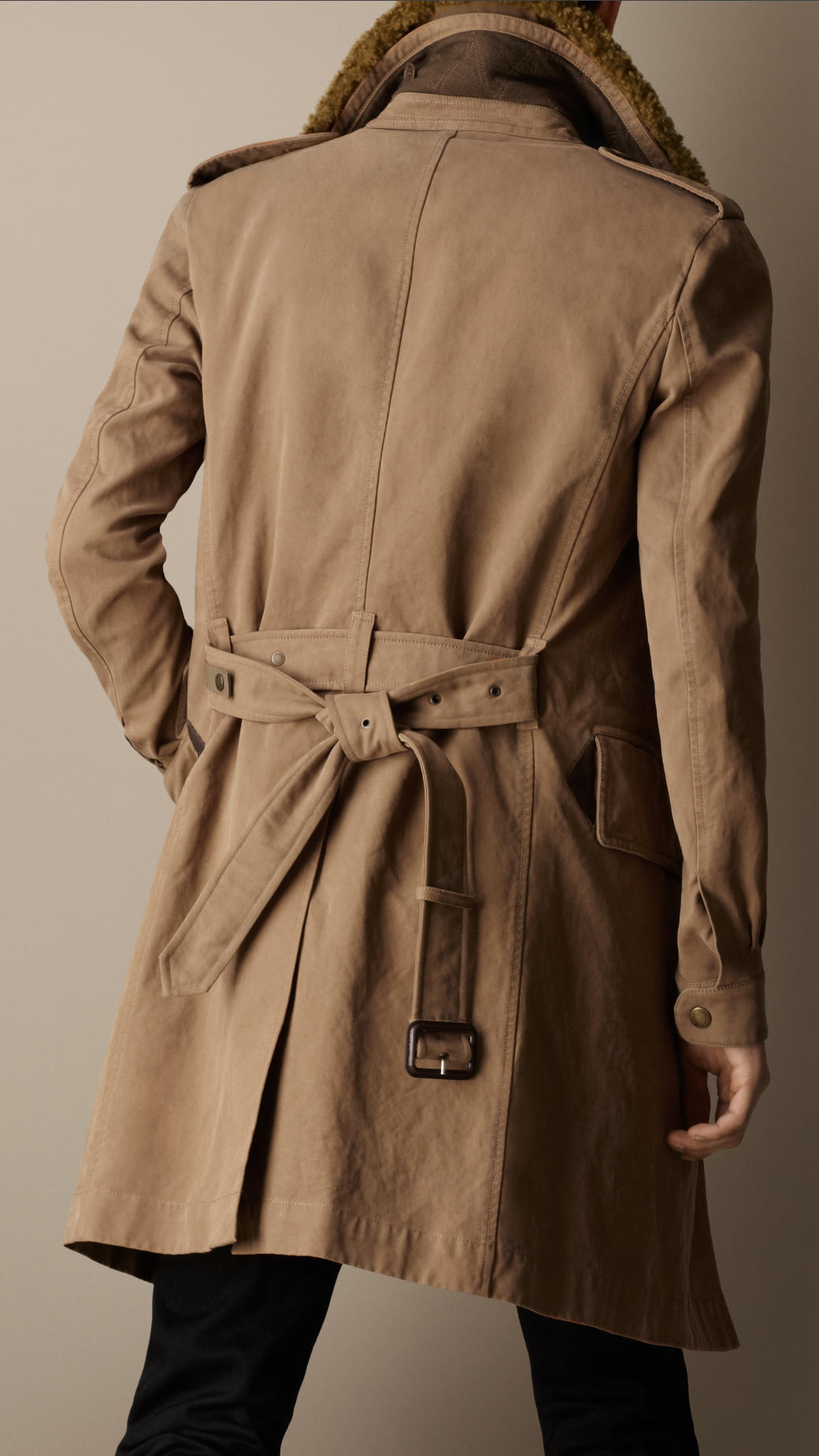 Burberry Shearling Collar Heritage Trench Coat in Military Khaki (Brown ...