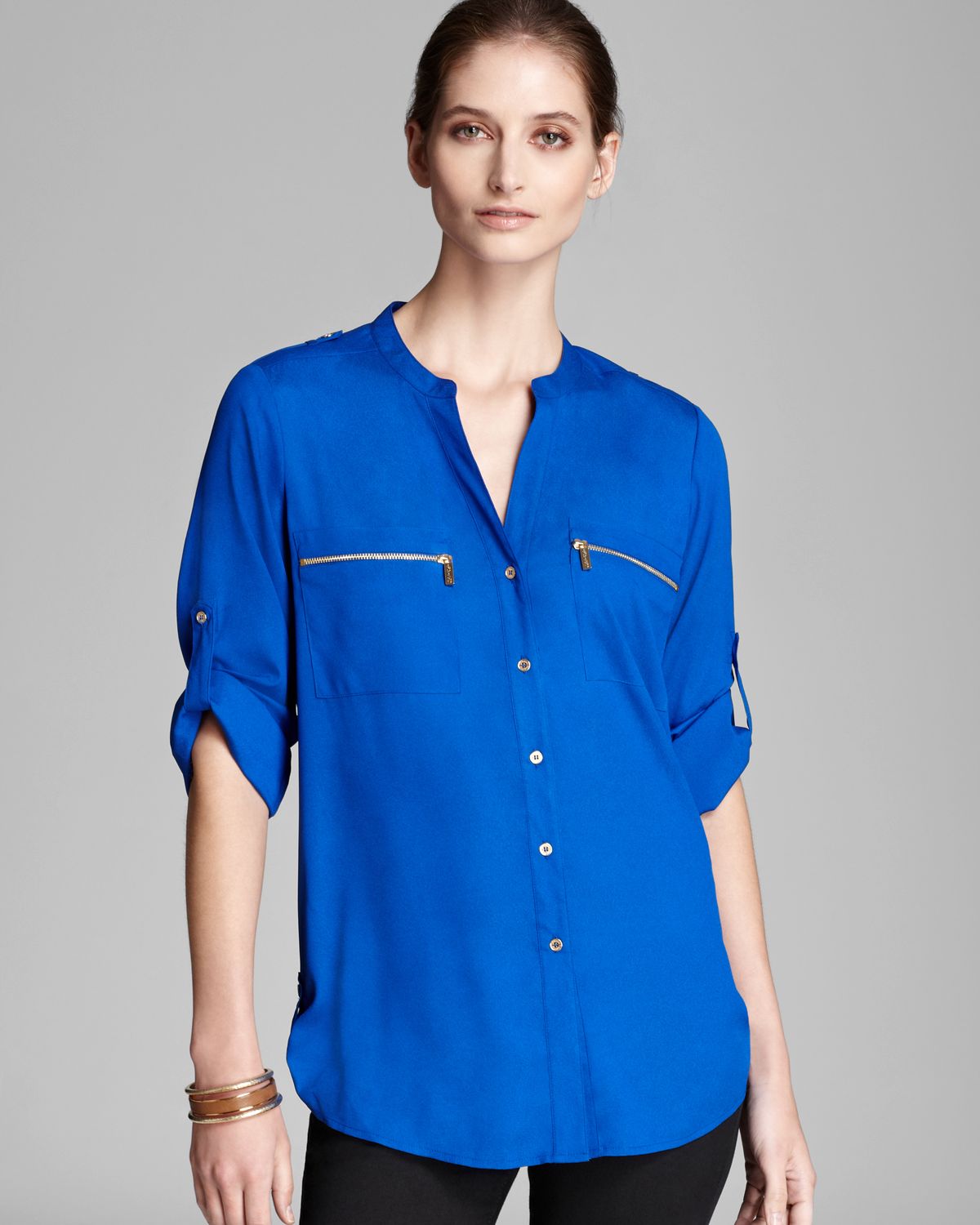 Calvin Klein Zip Pocket Roll Sleeve Shirt in Blue | Lyst