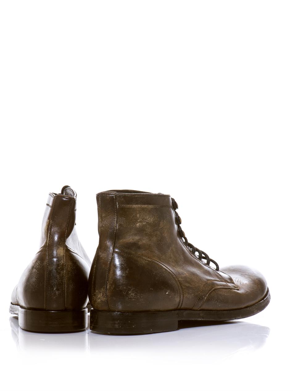 Dolce & Gabbana Distressed Leather Boots in Brown for Men - Lyst