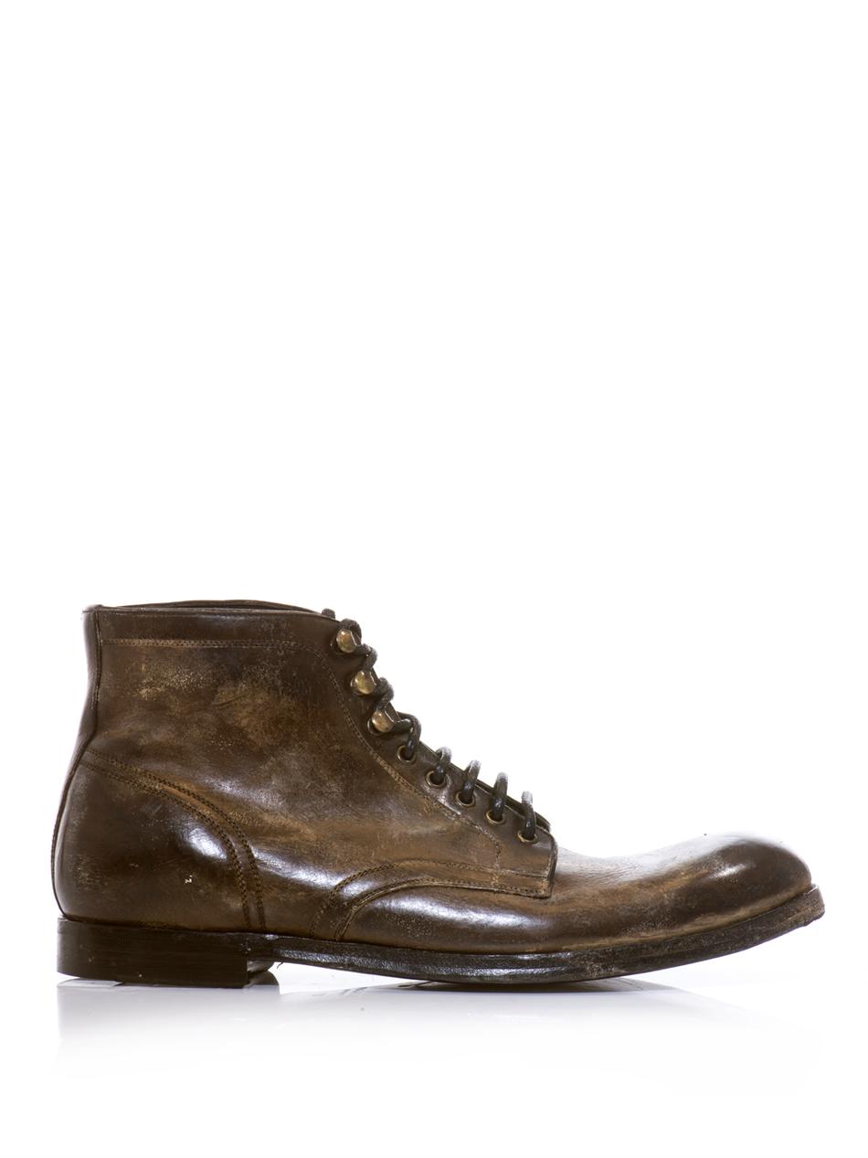 Dolce & Gabbana Distressed Leather Boots in Brown for Men | Lyst