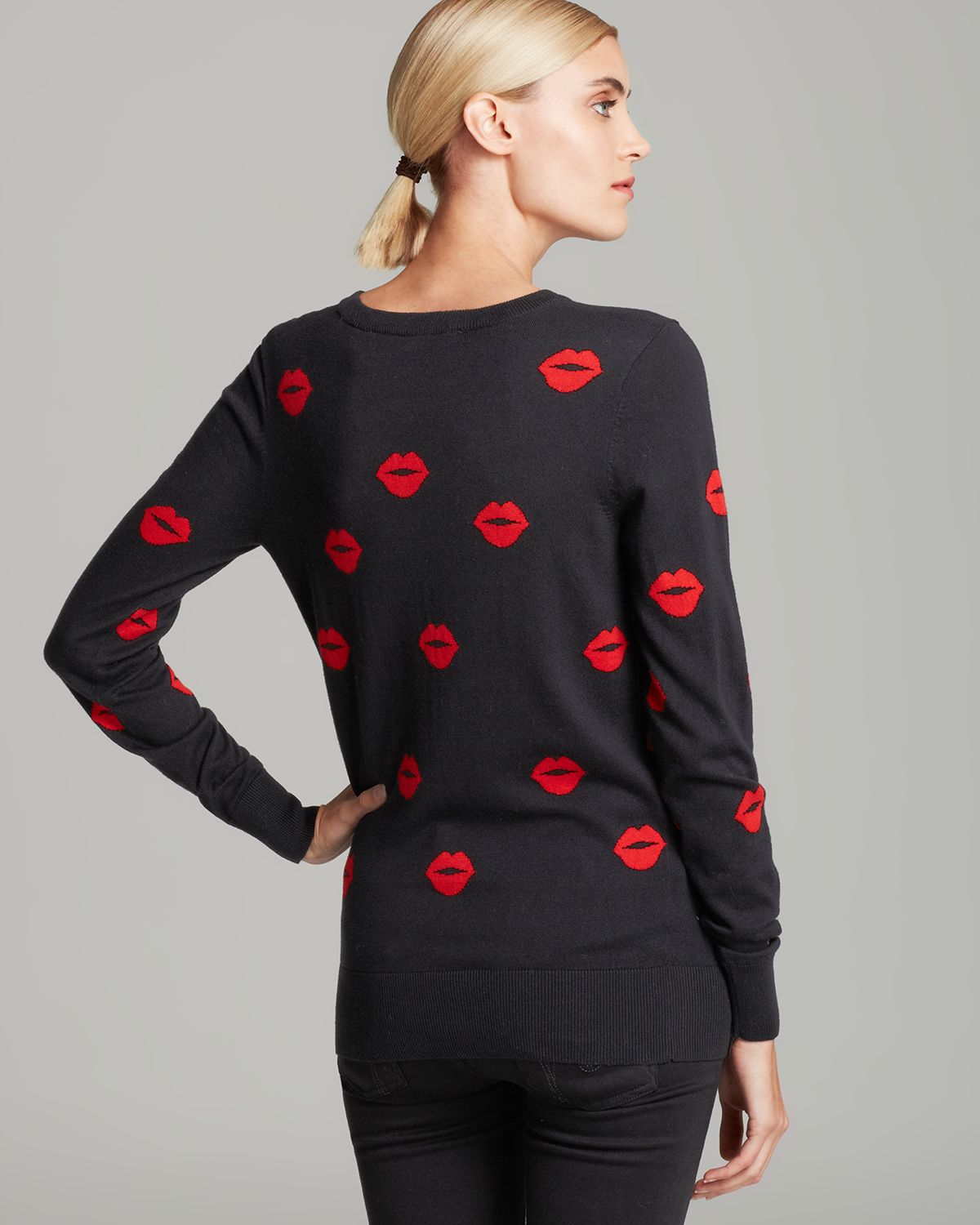 Black sweater with red lips Clearance