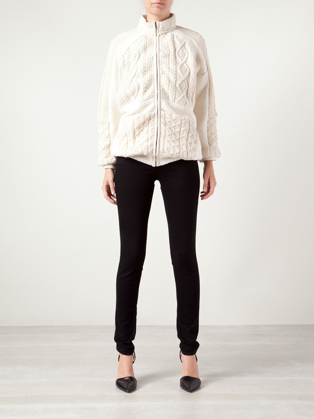 Lyst Goodone Cable Knit Design Cardigan in White