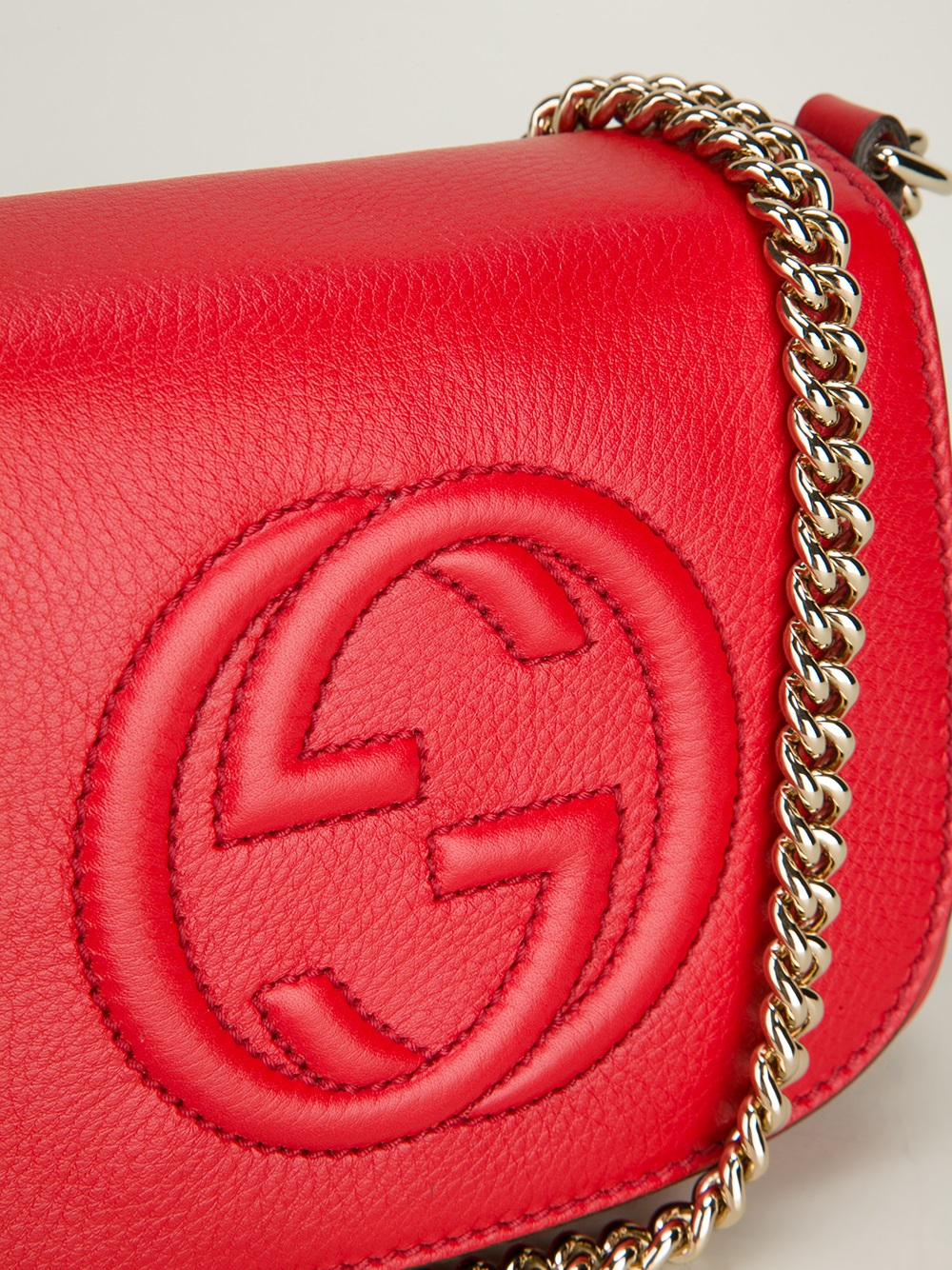 Gucci Soho Interlocking GG Red Leather Chain Flap Shoulder Bag Handbag