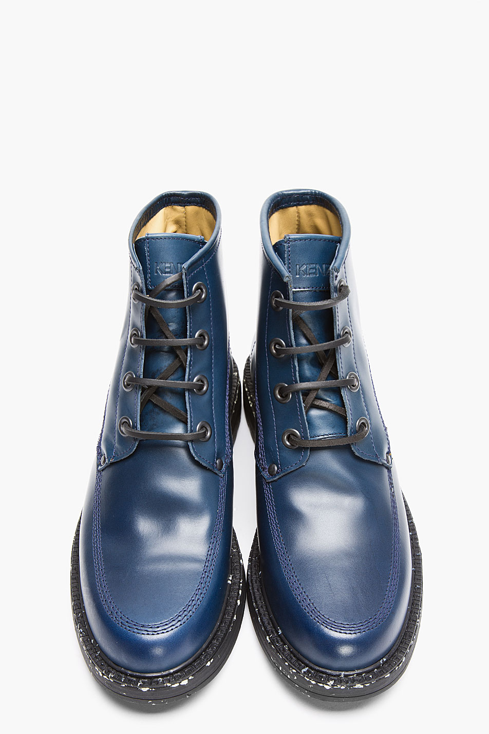 KENZO Dark Teal Leather Speckled Ronnie Military Boots in Blue for Men ...