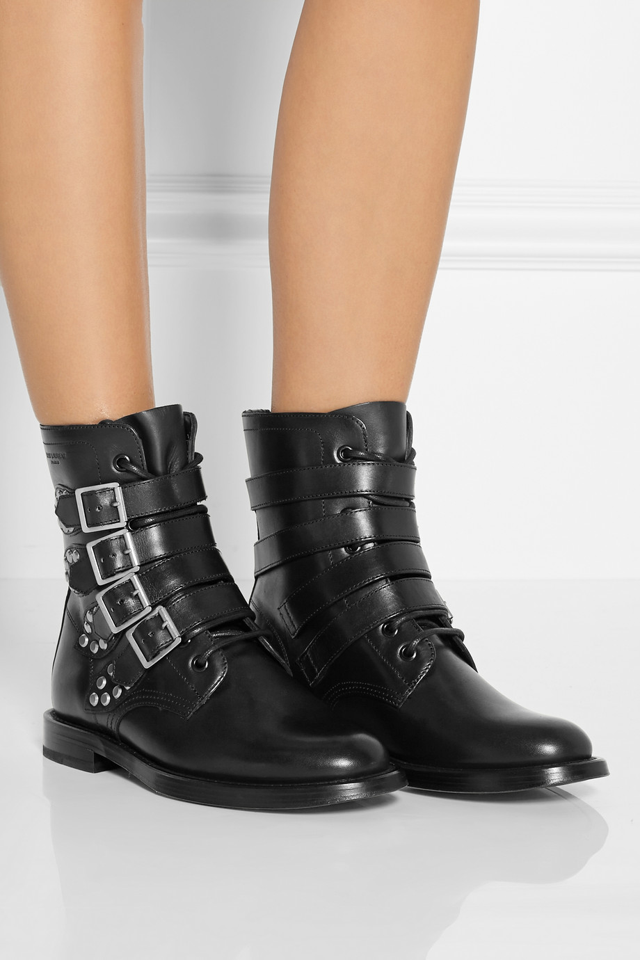 Saint Laurent Signature Rangers Studded Leather Ankle Boots in Black - Lyst