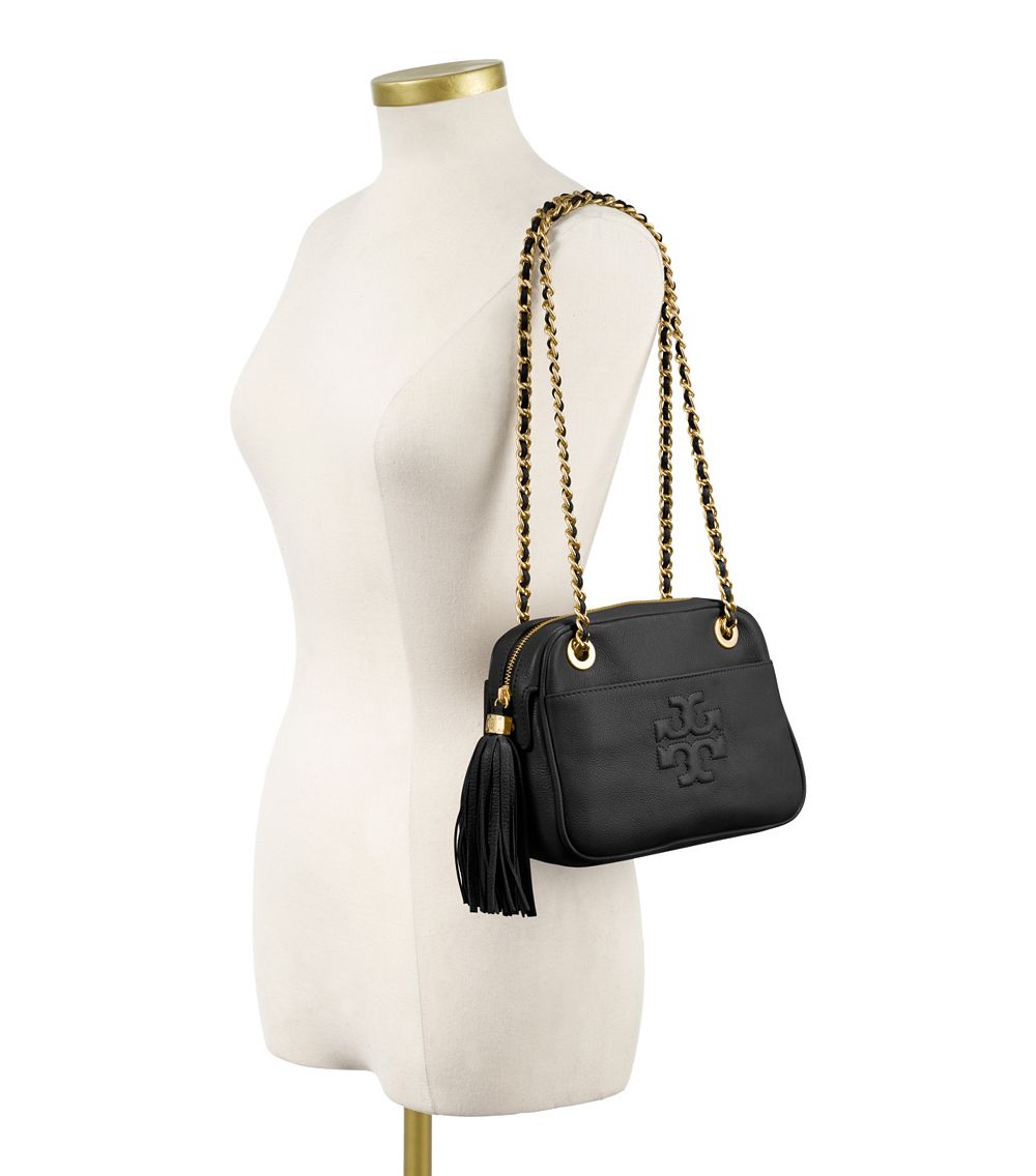 Tory Burch Leather Thea Cross Body Chain Bag In Black Lyst 1407