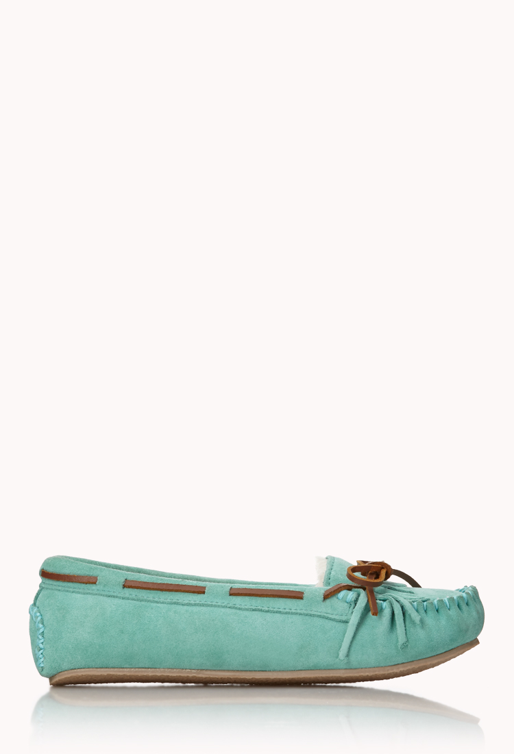 Lyst - Forever 21 Classic Suede Moccasin Slippers in Blue