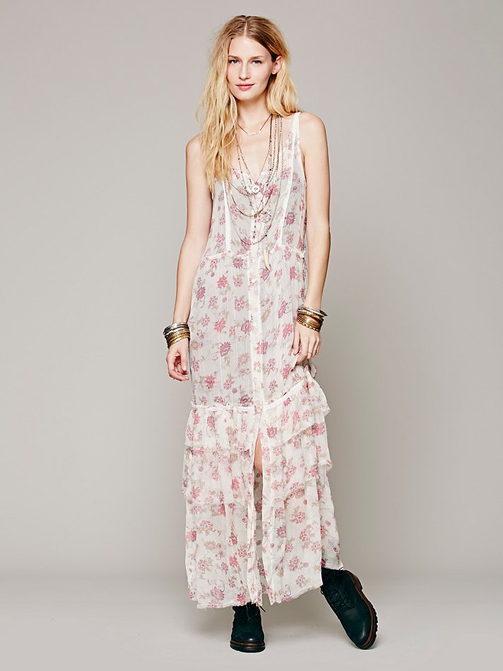 Free People Lucy Button Front Maxi Slip 