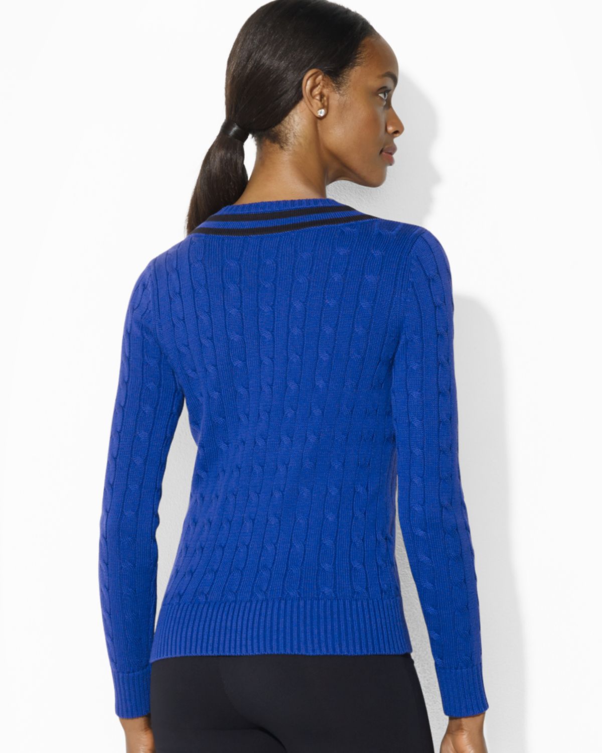 Lauren by ralph lauren V Neck Cricket Sweater in Blue Lyst
