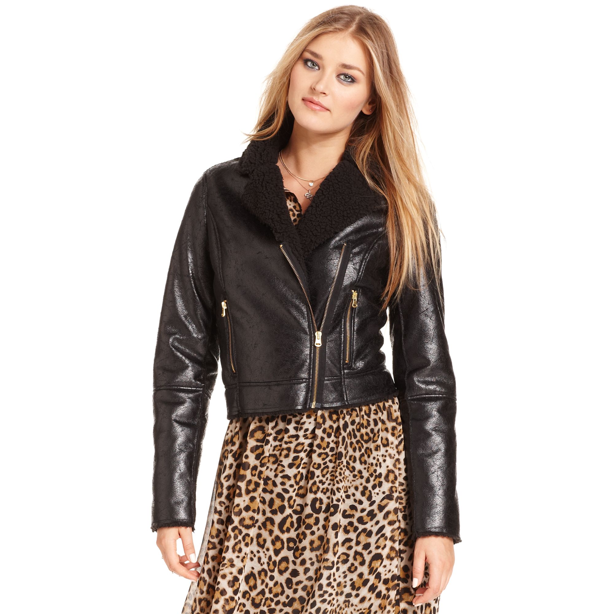 Collection Black Faux Leather Jacket Womens Pictures The Rachel Roy Jacket Longsleeve Fauxleather Fauxshearling