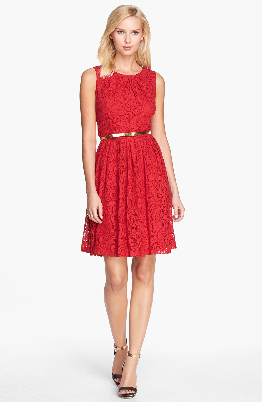 Ellen Tracy Lace Fit Flare Dress in Red | Lyst