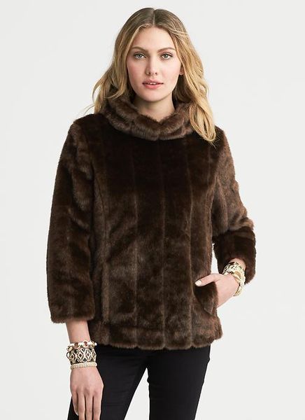 Banana Republic Faux Fur Pullover Jacket in Brown | Lyst