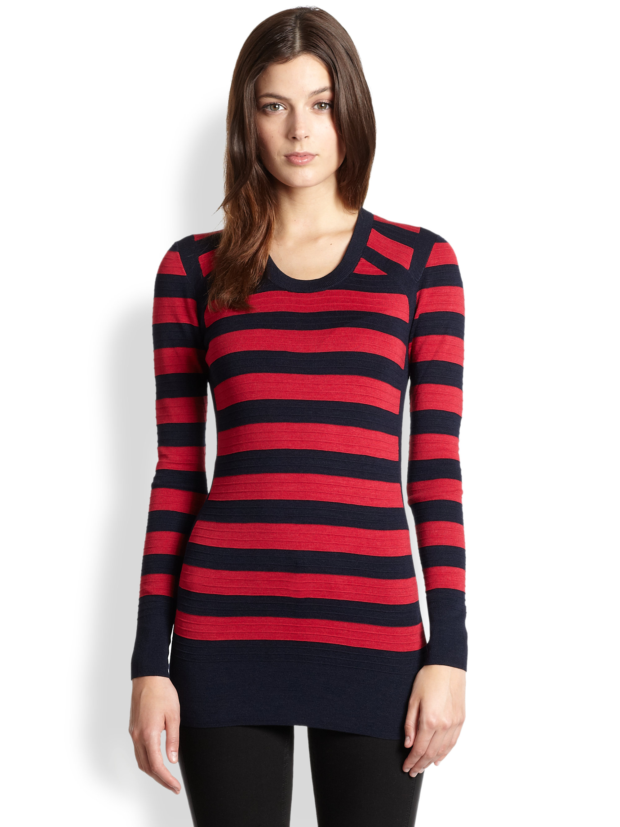 Burberry Striped Knit Top in Red (CLARET) | Lyst