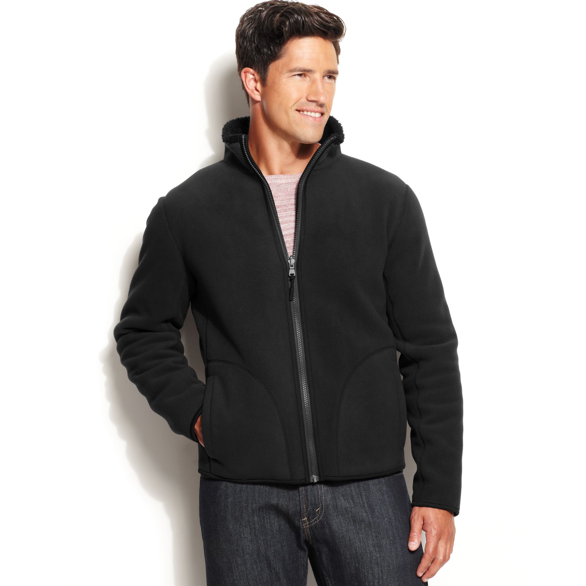 Calvin Klein Fleece Reversible Zip Jacket in Black for Men | Lyst