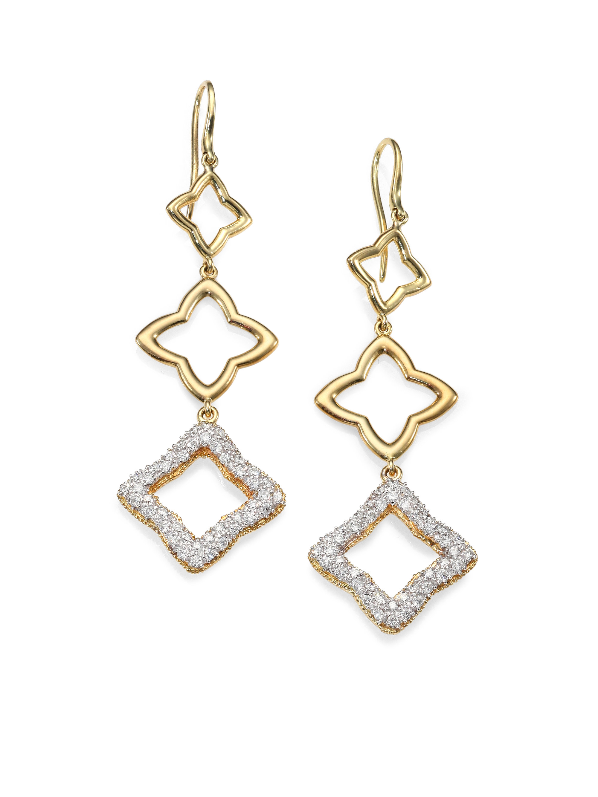 David Yurman Diamond 18k Gold Quatrefoil Drop Earrings in Gold (GOLD ...