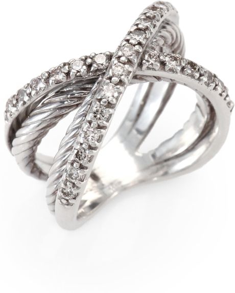 David Yurman Diamond Sterling Silver Crossover Ring in Silver (SILVER ...