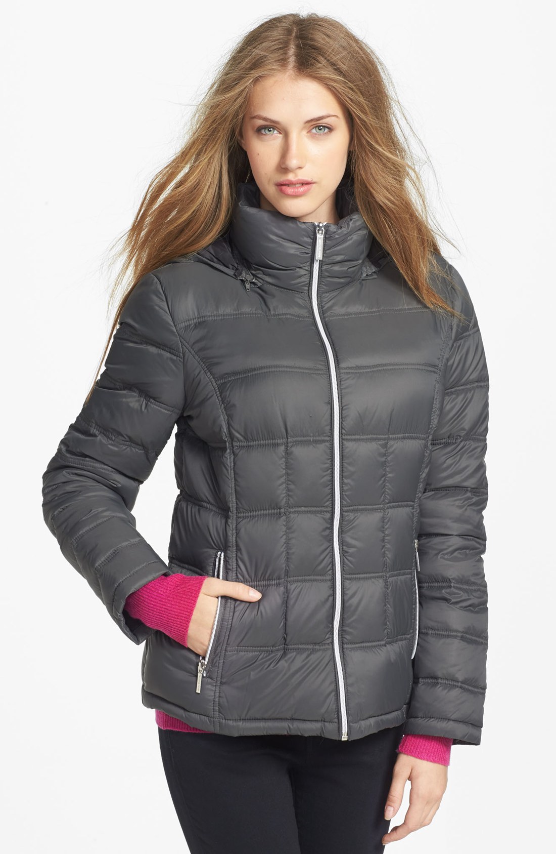 Michael michael kors Packable Down Jacket with Detachable Hood in Gray ...