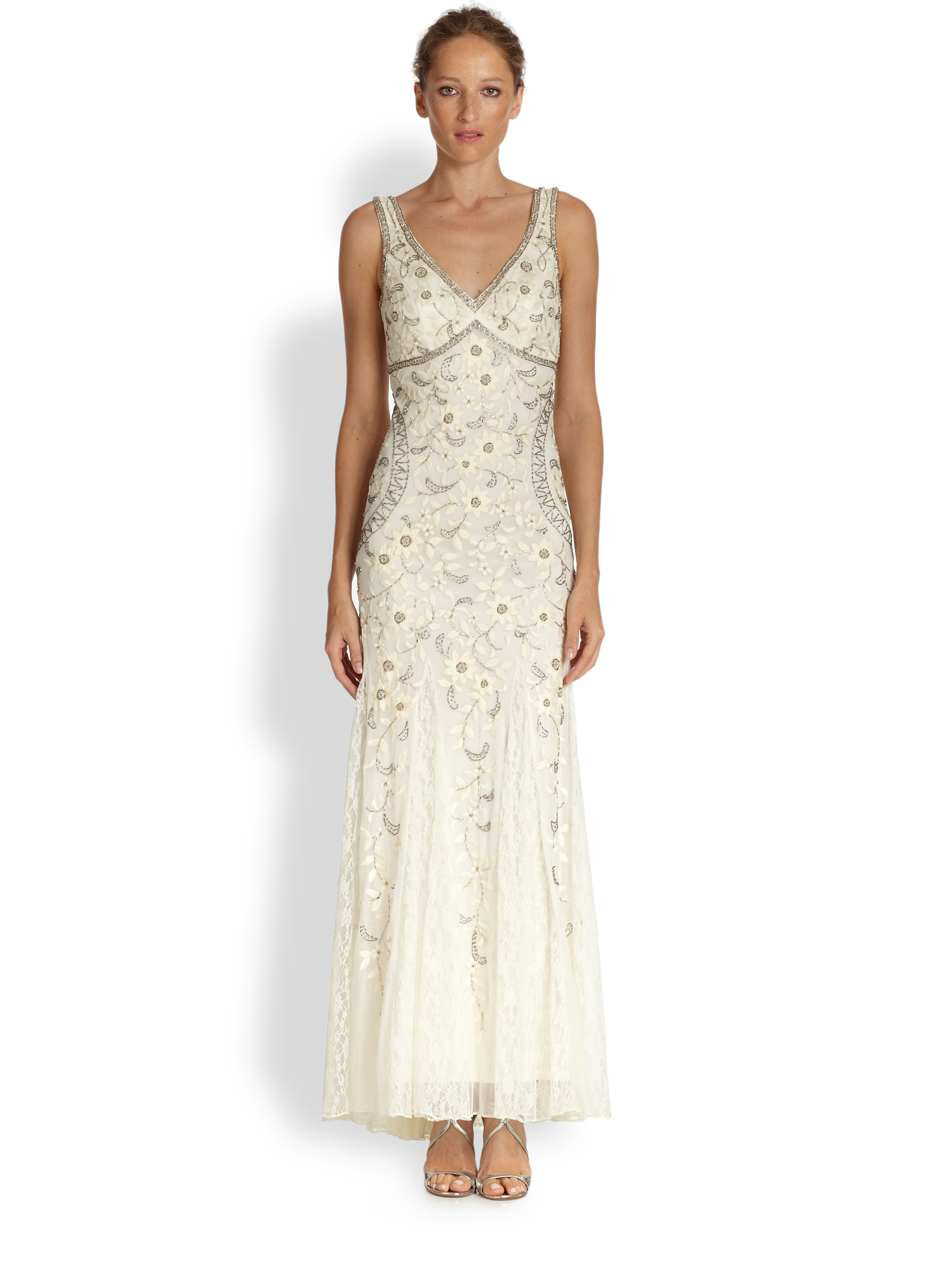 appliquéd embroidered tulle gown in white
