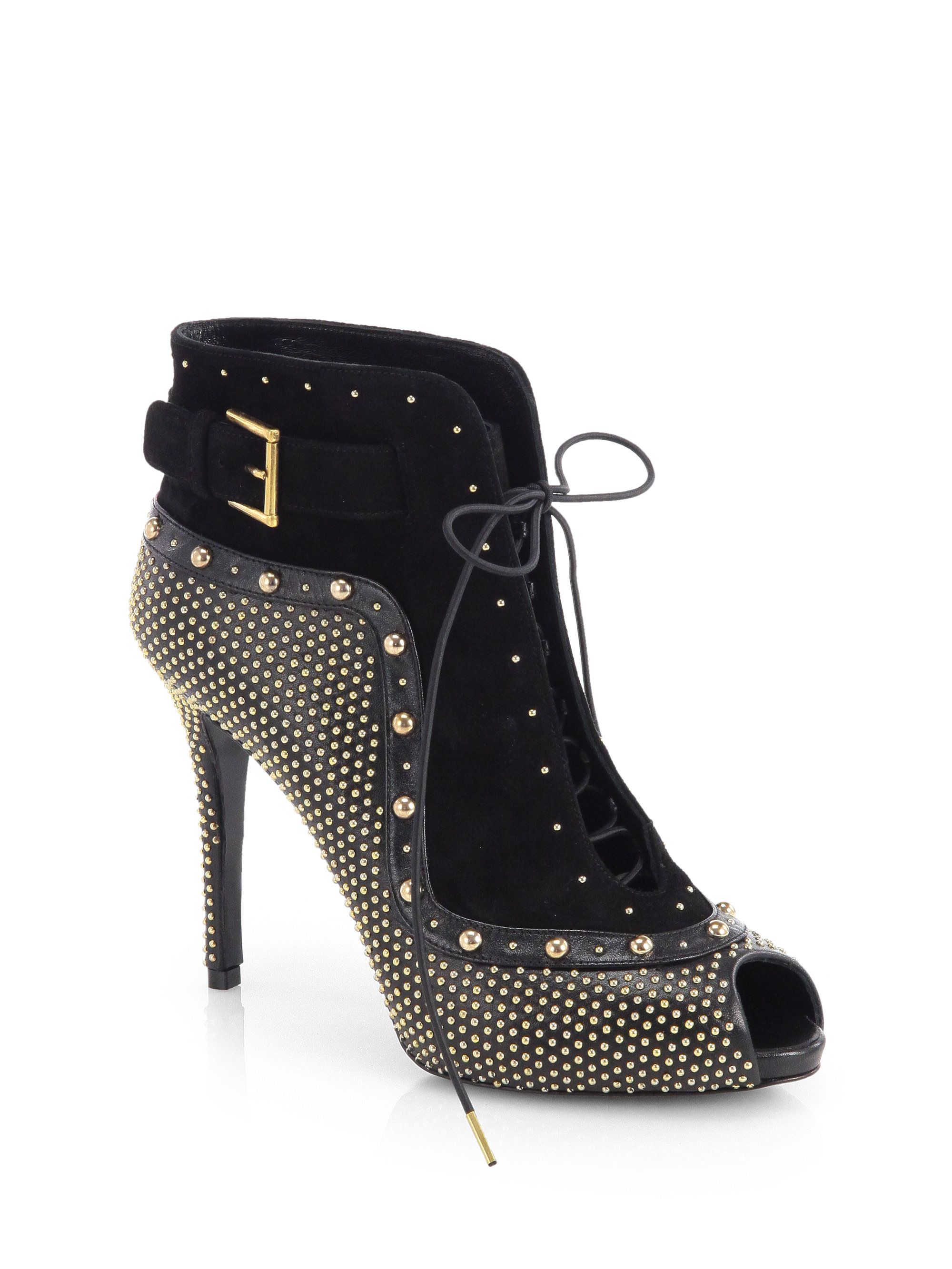 studded peep toe booties