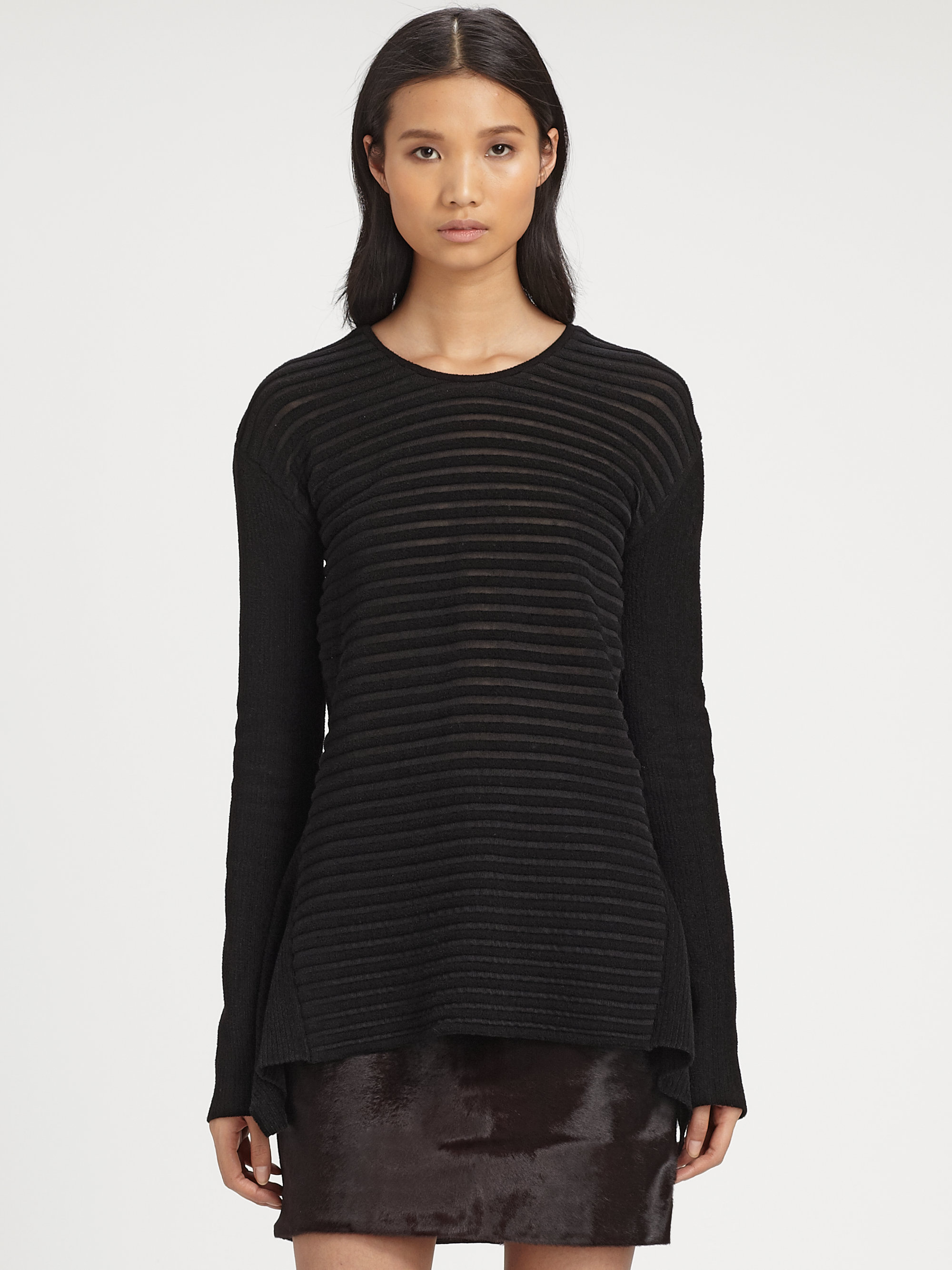 Alexander Wang Knit Mesh Asymmetrical Sweater in Black (ASPHALT) | Lyst