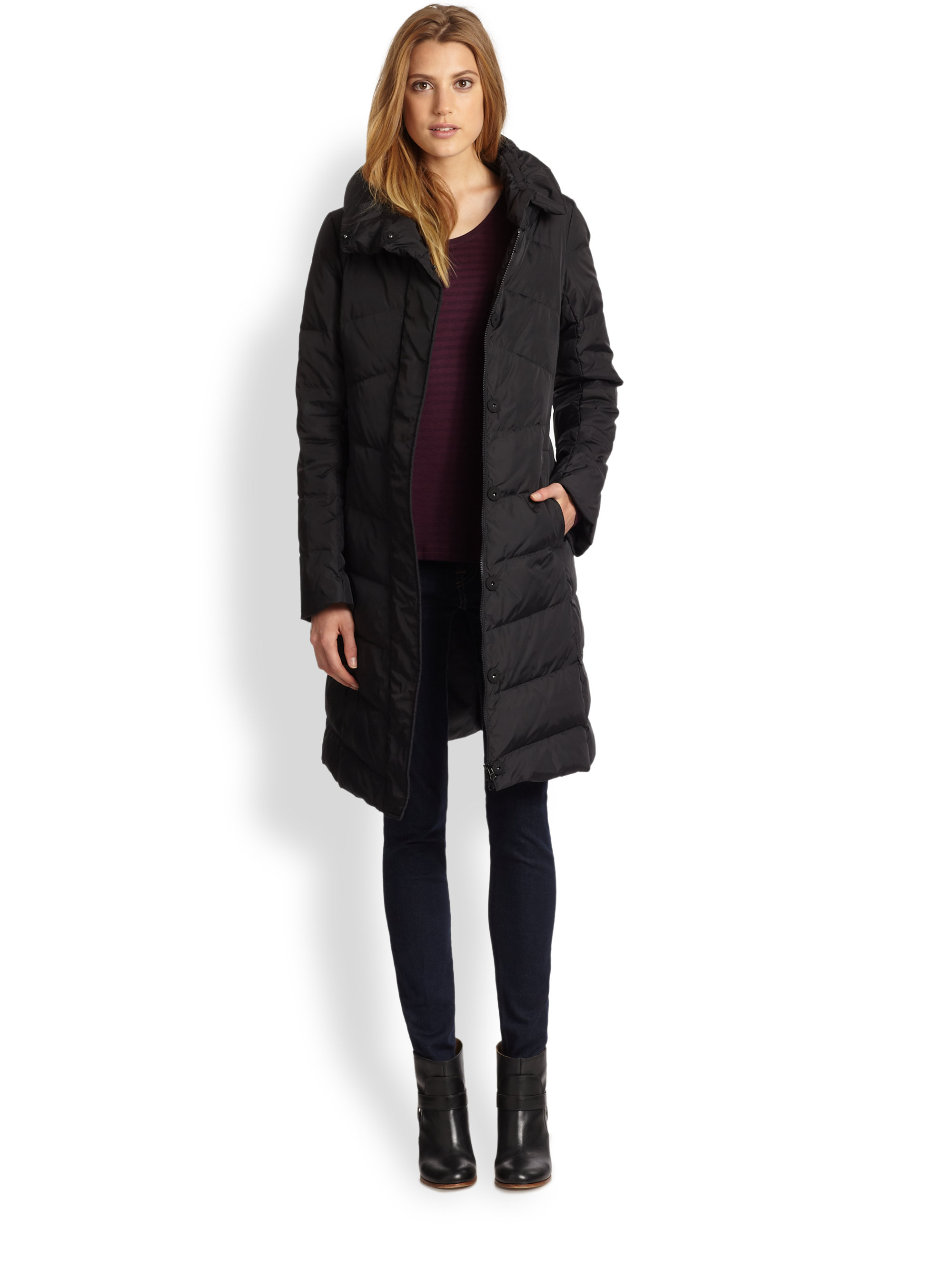eileen fisher stand collar down coat