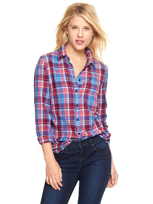 Gap Fitted Boyfriend Plaid Shirt in Red (red plaid) | Lyst
