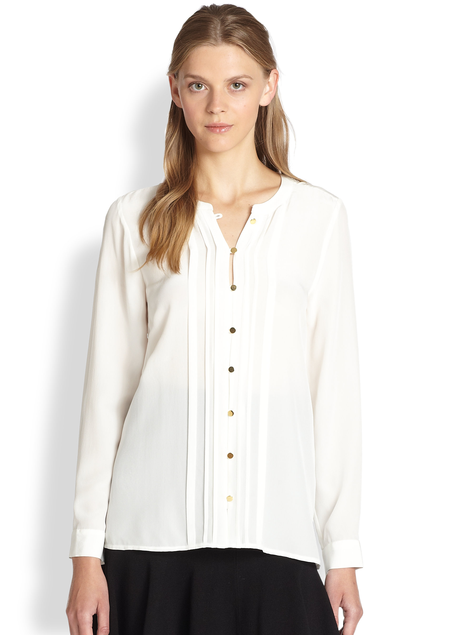 Joie Ornice Silk Pintuck Blouse in White | Lyst