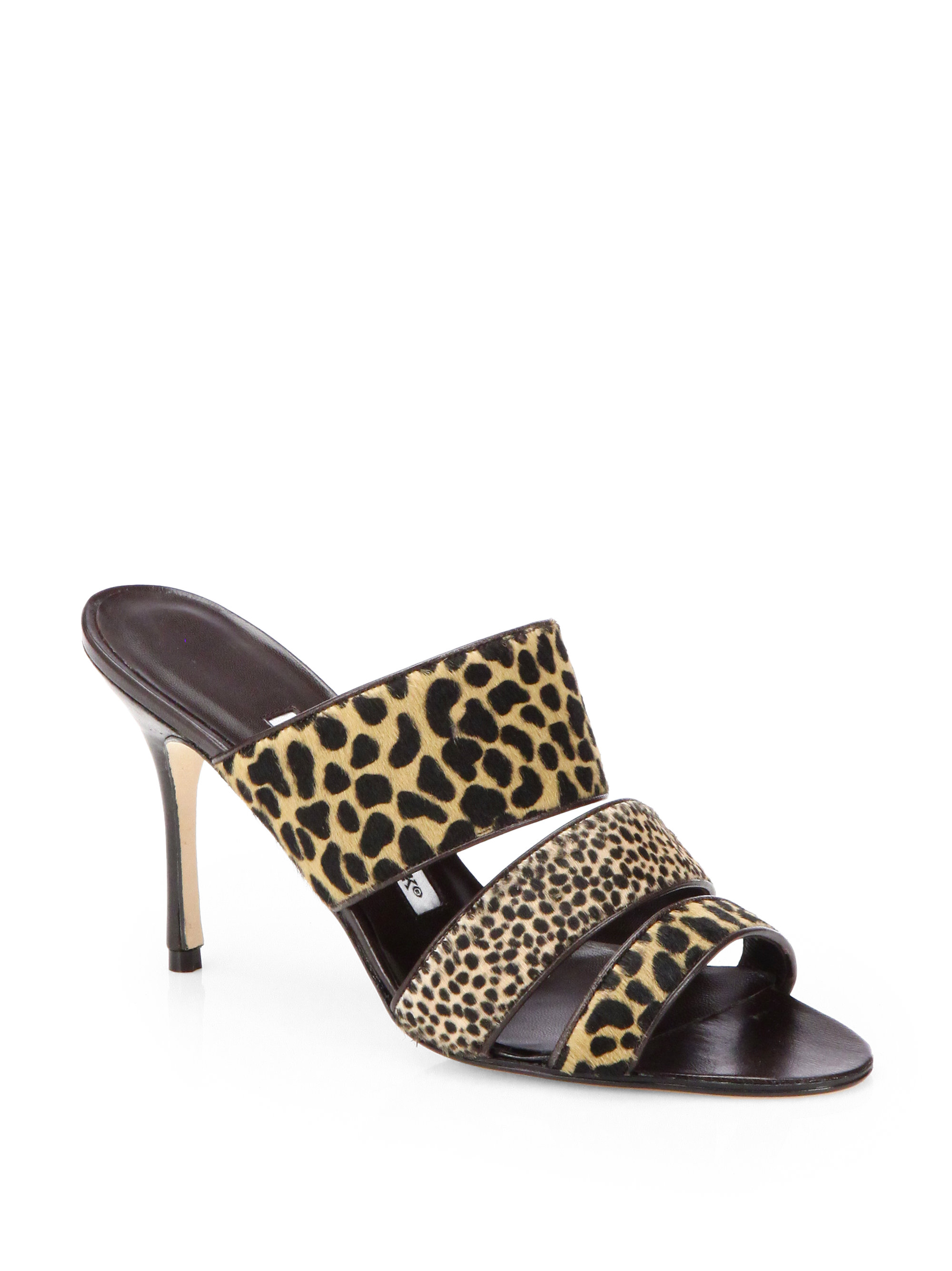 leopard pony hair mules