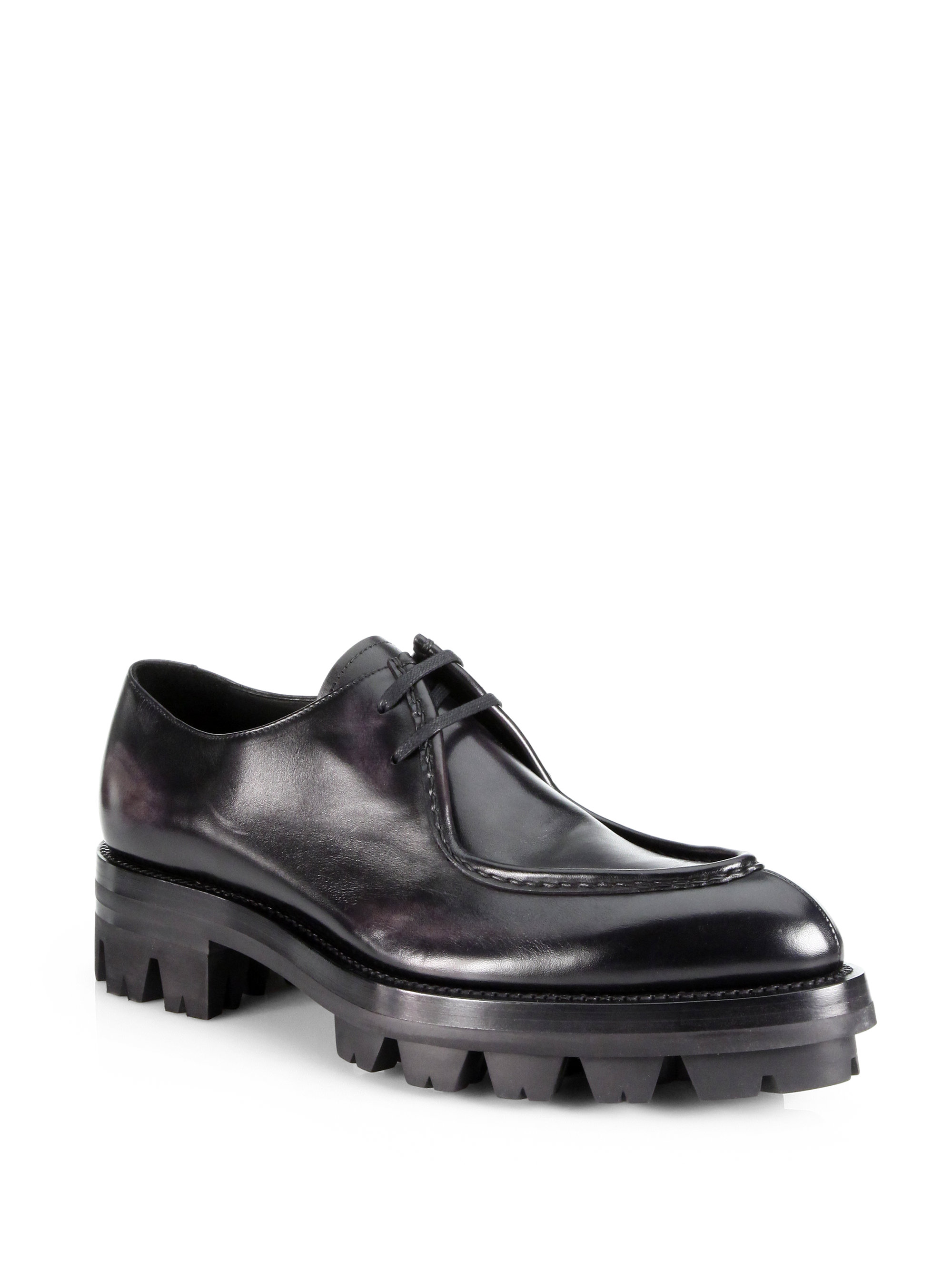 Prada Runway Calfskin Laceup with Rubber Lug Sole in Black for Men | Lyst