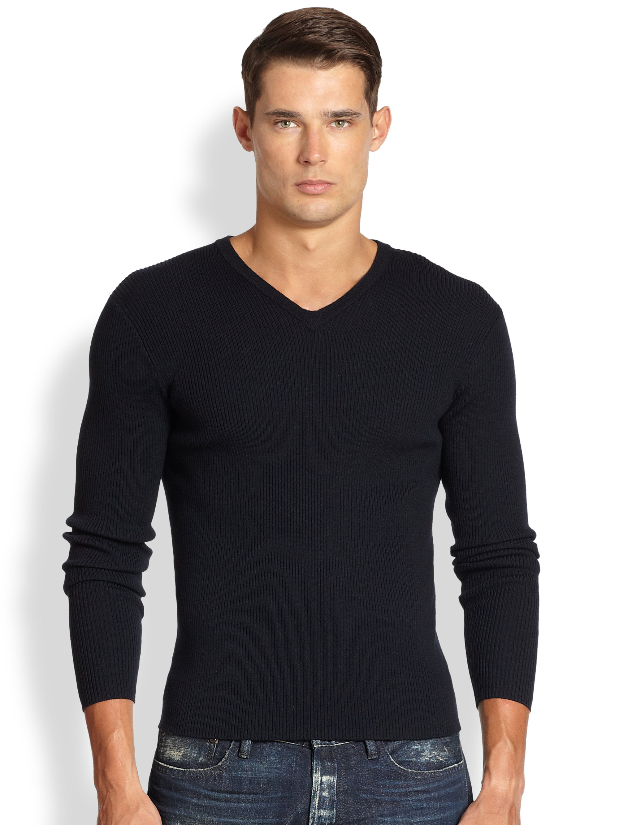Lyst - Ralph Lauren Black Label Merino Wool V-neck Sweater in Blue for Men
