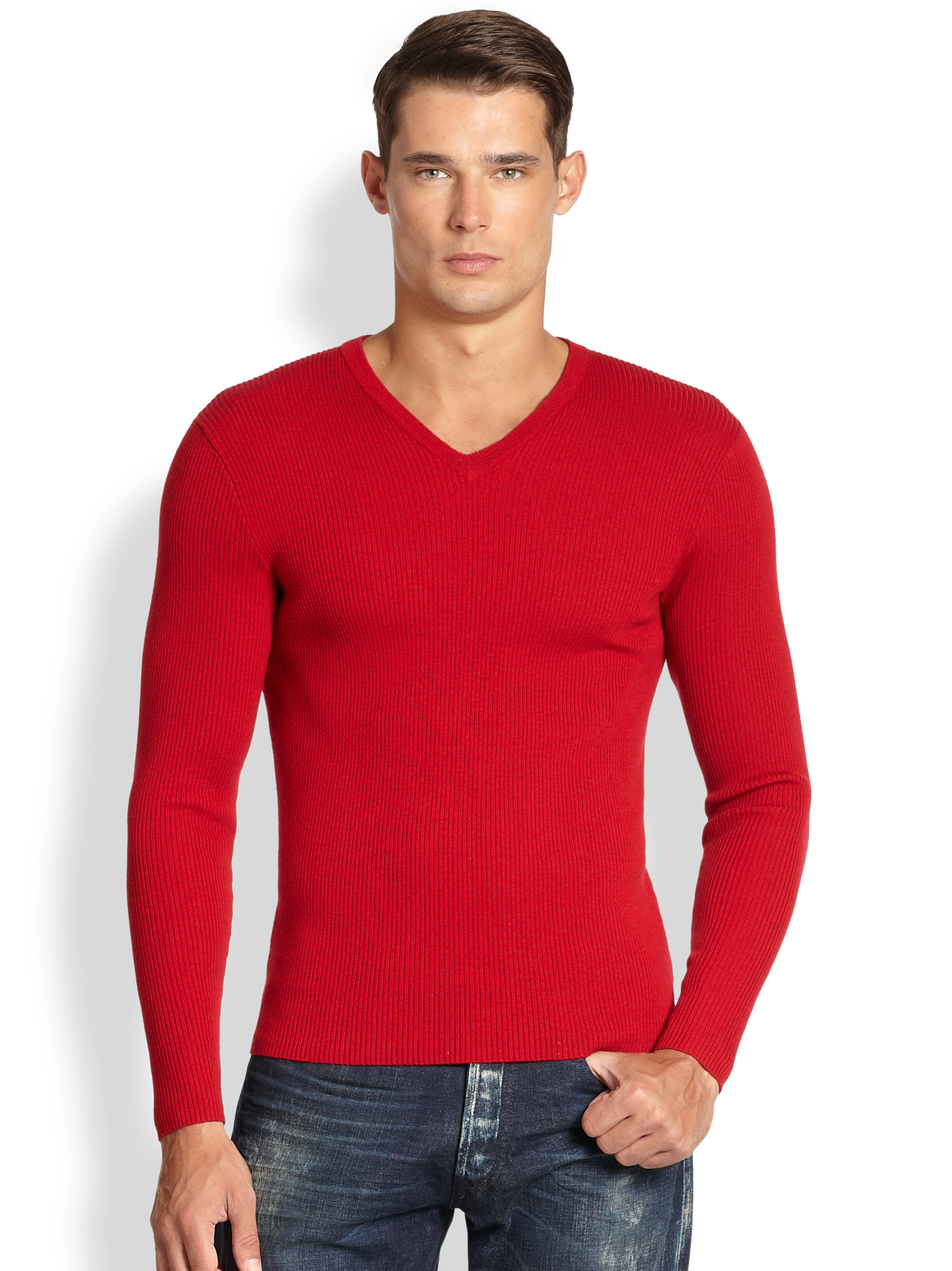 Lyst - Ralph Lauren Black Label Merino Wool V Neck Sweater in Red for Men
