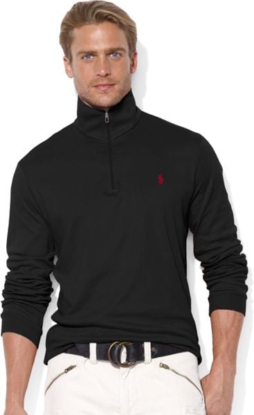 Ralph Lauren Half Zip Mock Neck Pima Cotton Pullover in Black for Men ...