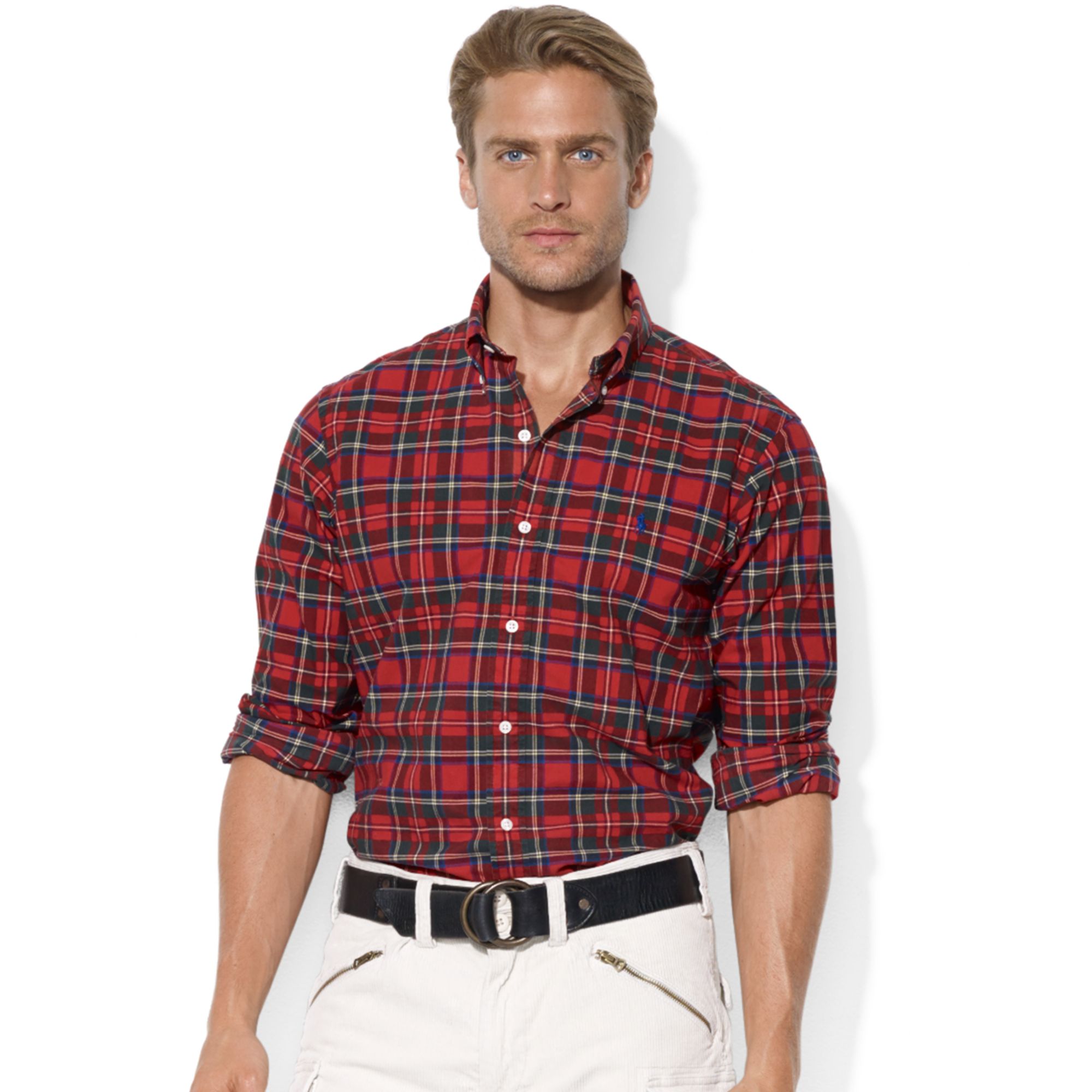 Ralph Lauren Long Sleeve Classic Fit Plaid Brushed Oxford Shirt in Red ...