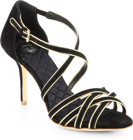 Tory Burch Breanna Suede Sandals in Gold (BLACK-GOLD) | Lyst