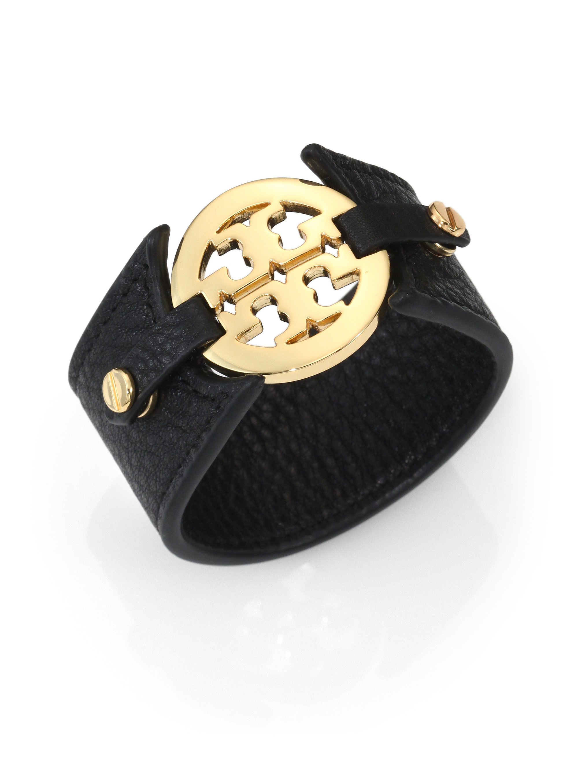 Tory Burch Logo Leather Cuff Bracelet in Brown | Lyst