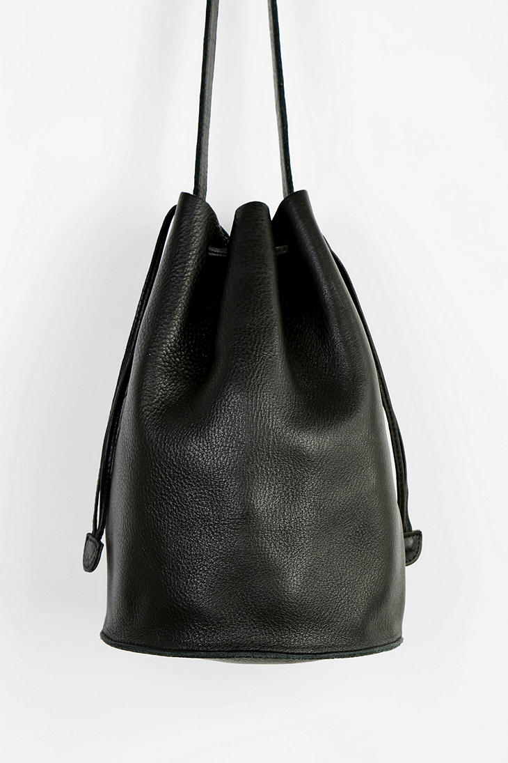 Urban Outfitters Baggu Leather Drawstring Bucket Bag in Black - Lyst