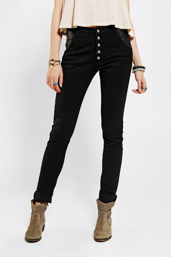 button fly black skinny jeans