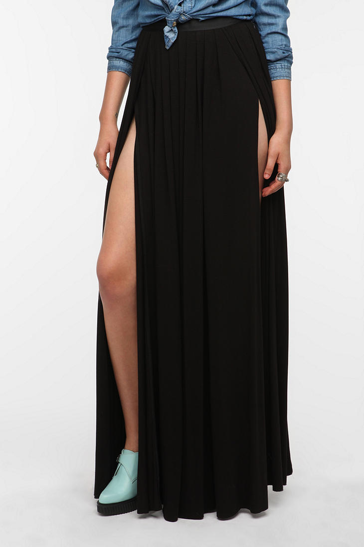 Lyst - Urban Outfitters Ecote Double Slit Maxi Skirt in Black