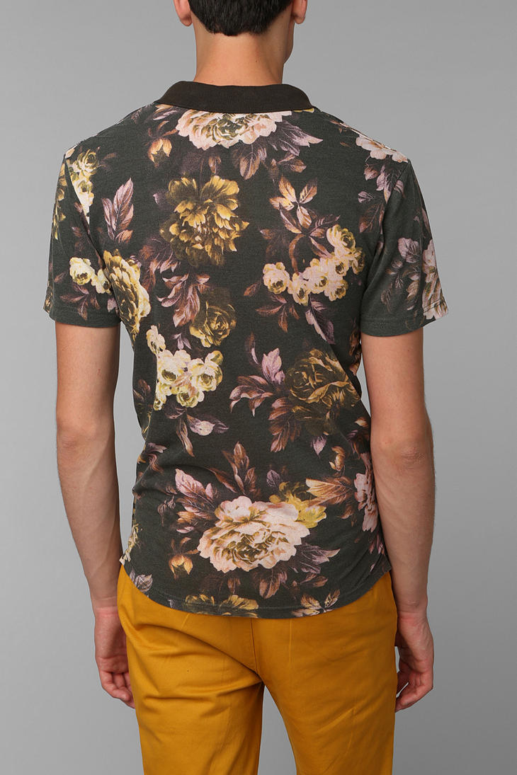 Urban Outfitters Insight Floral Polo Shirt in Black for Men - Lyst