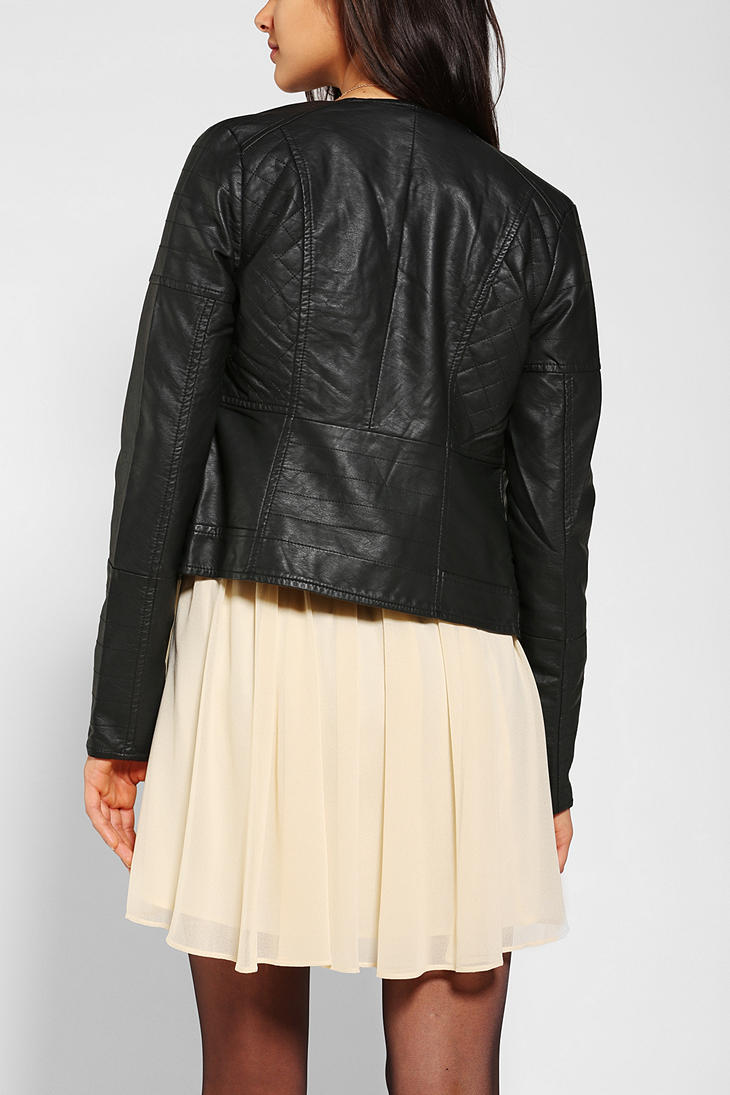 Urban Outfitters Black Members Only Quilted Vegan Leather Moto Jacket