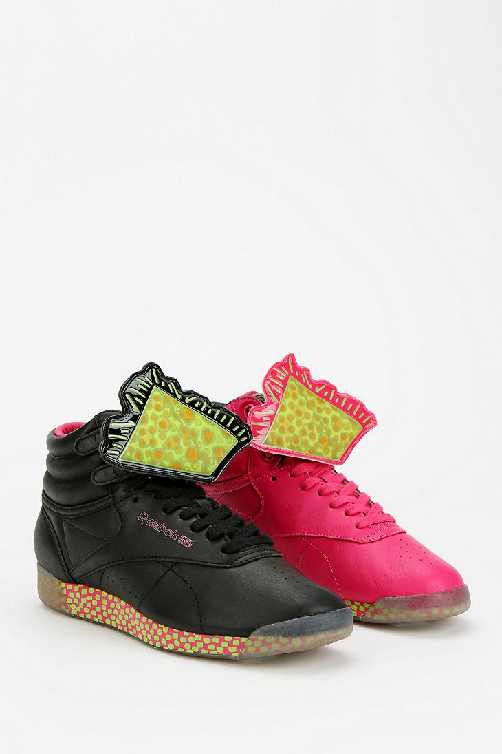 reebok freestyle black high top sneakers