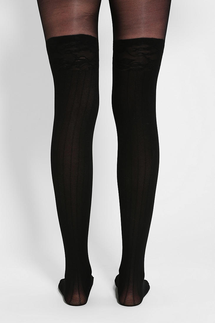 Urban Outfitters Ribbed Faux Thigh-high Tight in Black - Lyst