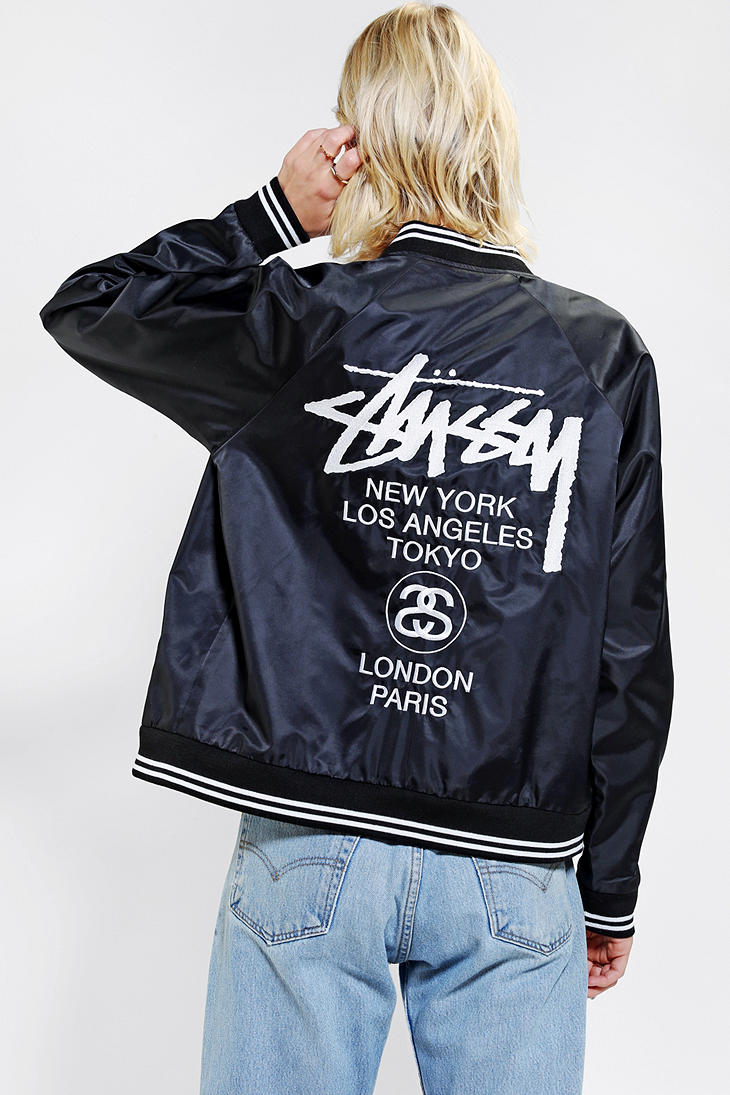 Urban Outfitters Stussy Flight Embroidered Bomber Jacket in Black - Lyst